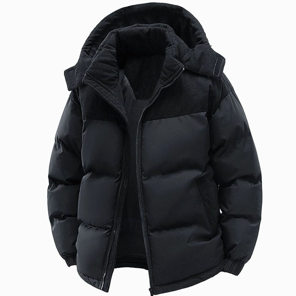 Ryan | Men's Quilted Hooded Puffer Jacket Two-Tone Corduroy Trim