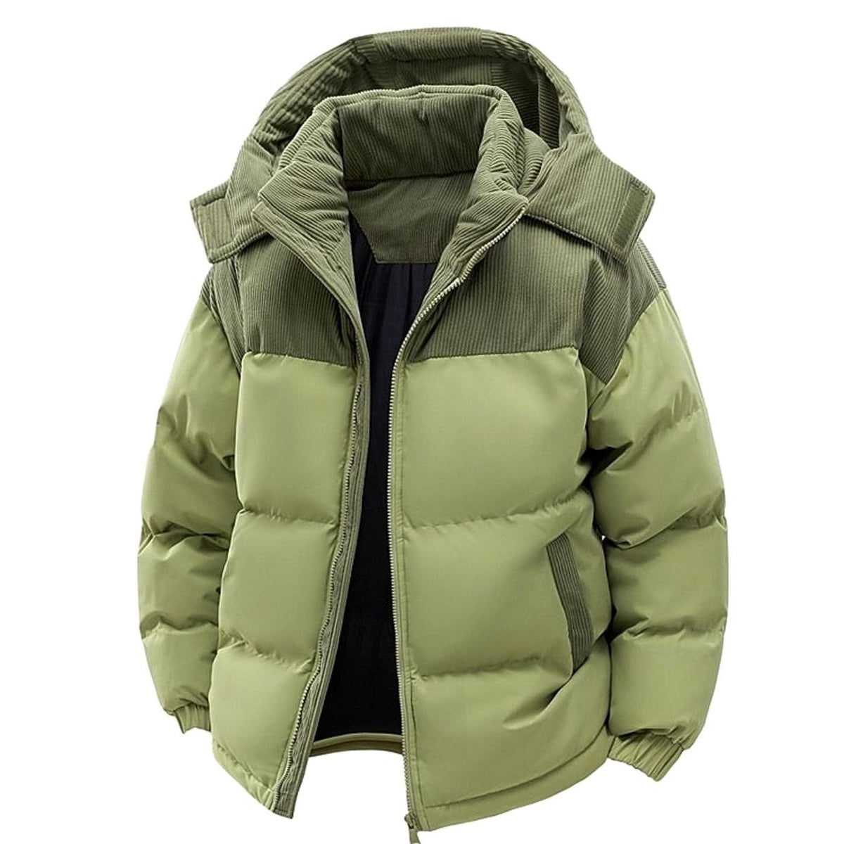 Ryan | Men's Quilted Hooded Puffer Jacket Two-Tone Corduroy Trim