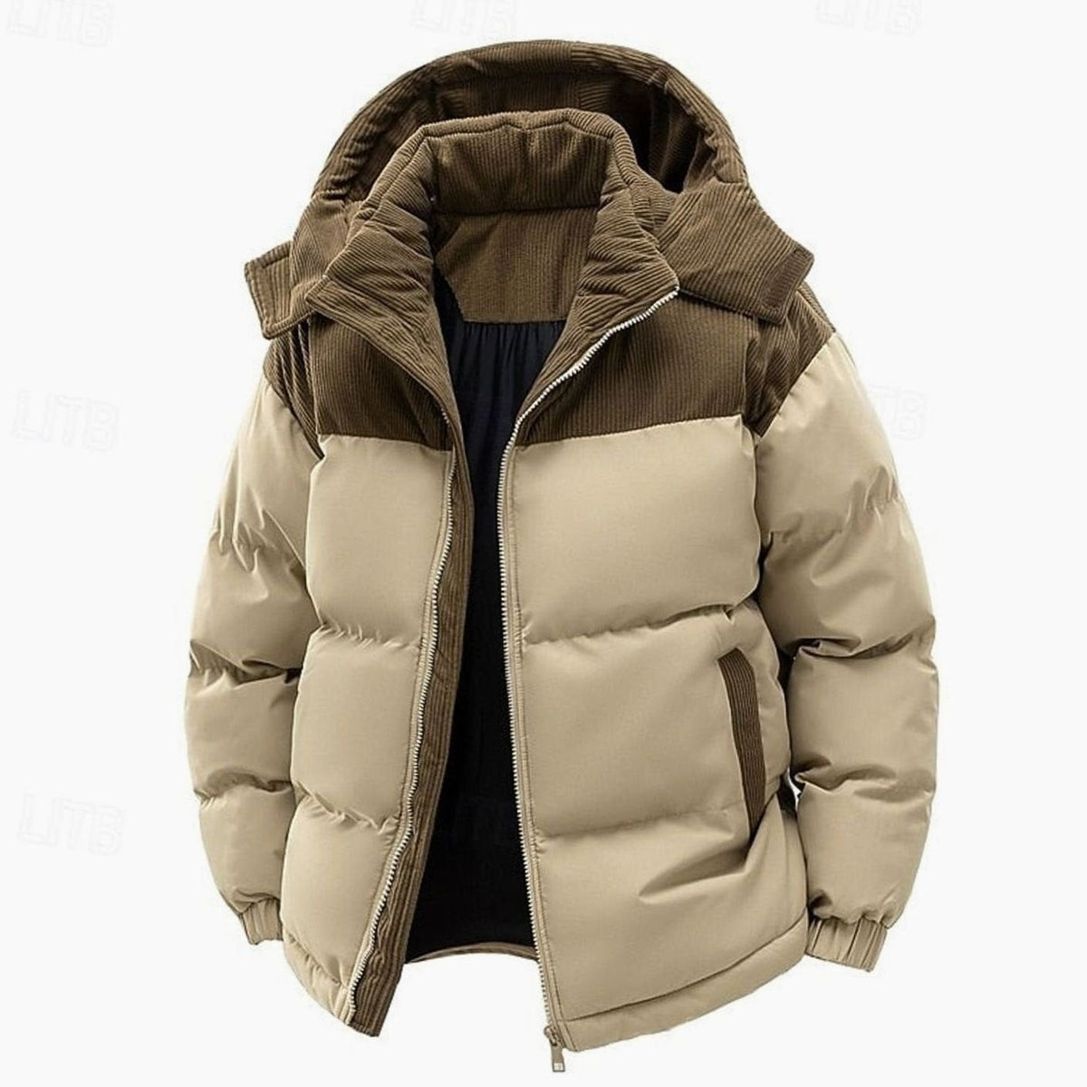 Ryan | Men's Quilted Hooded Puffer Jacket Two-Tone Corduroy Trim