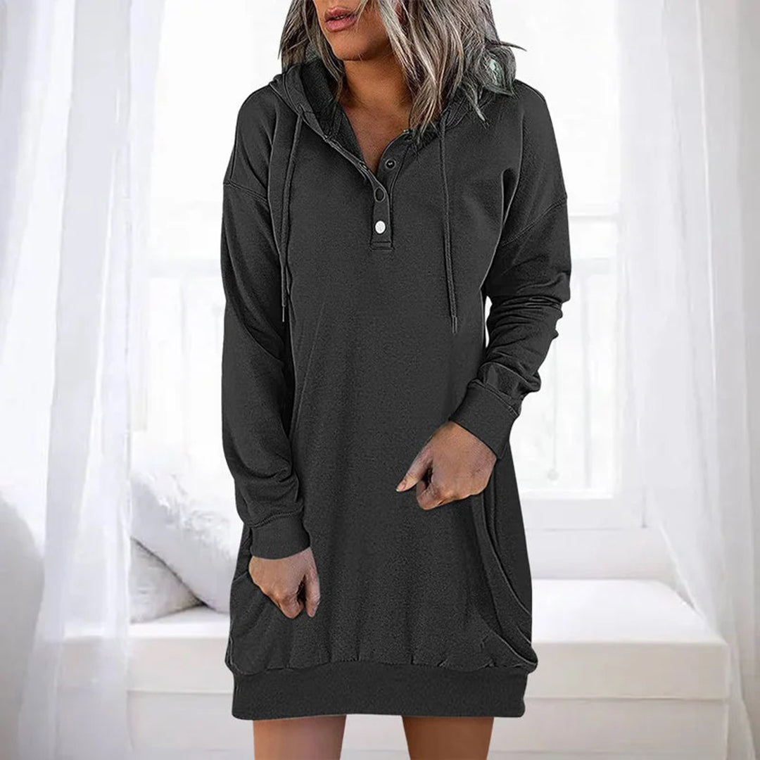 Sabine | Women's Hooded Button Placket Sweater Dress