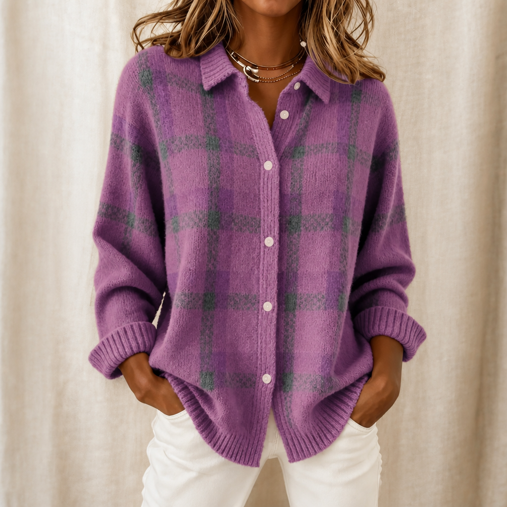 Sadie | Women's Cardigan with Buttons and Plaid