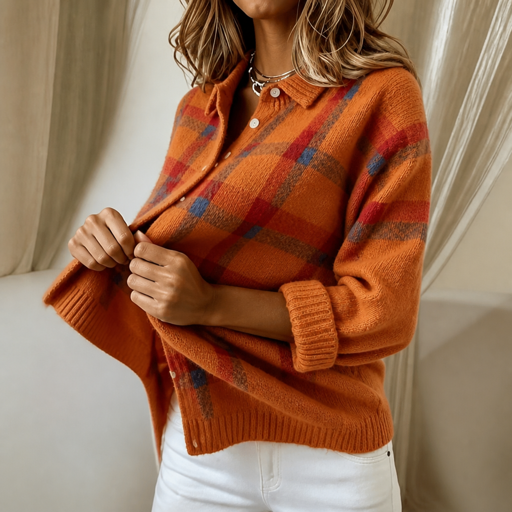 Sadie | Women's Cardigan with Buttons and Plaid