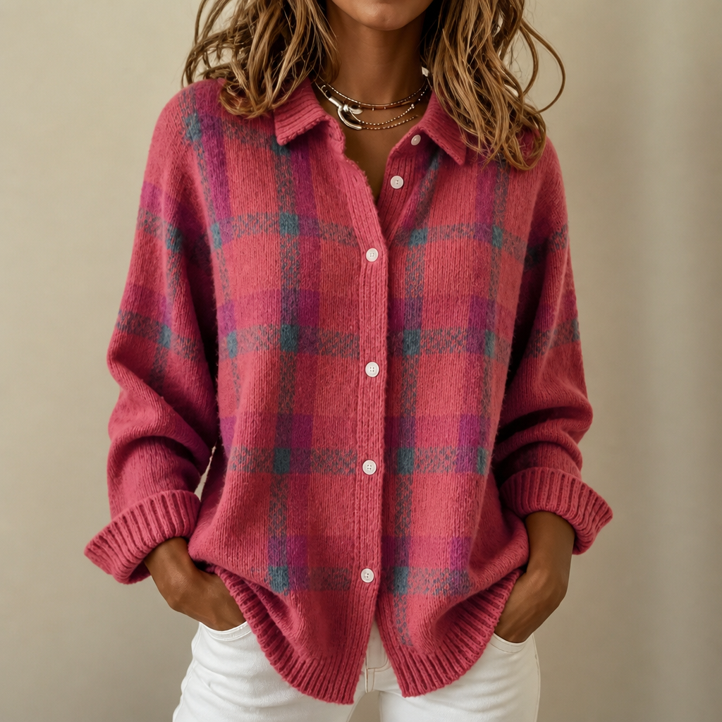 Sadie | Women's Cardigan with Buttons and Plaid