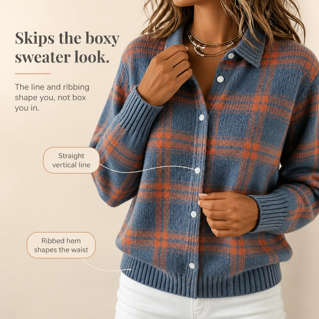 Sadie | Women's Cardigan with Buttons and Plaid
