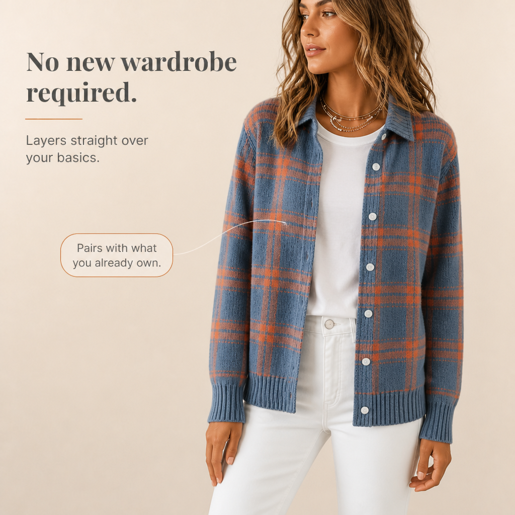 Sadie | Women's Cardigan with Buttons and Plaid