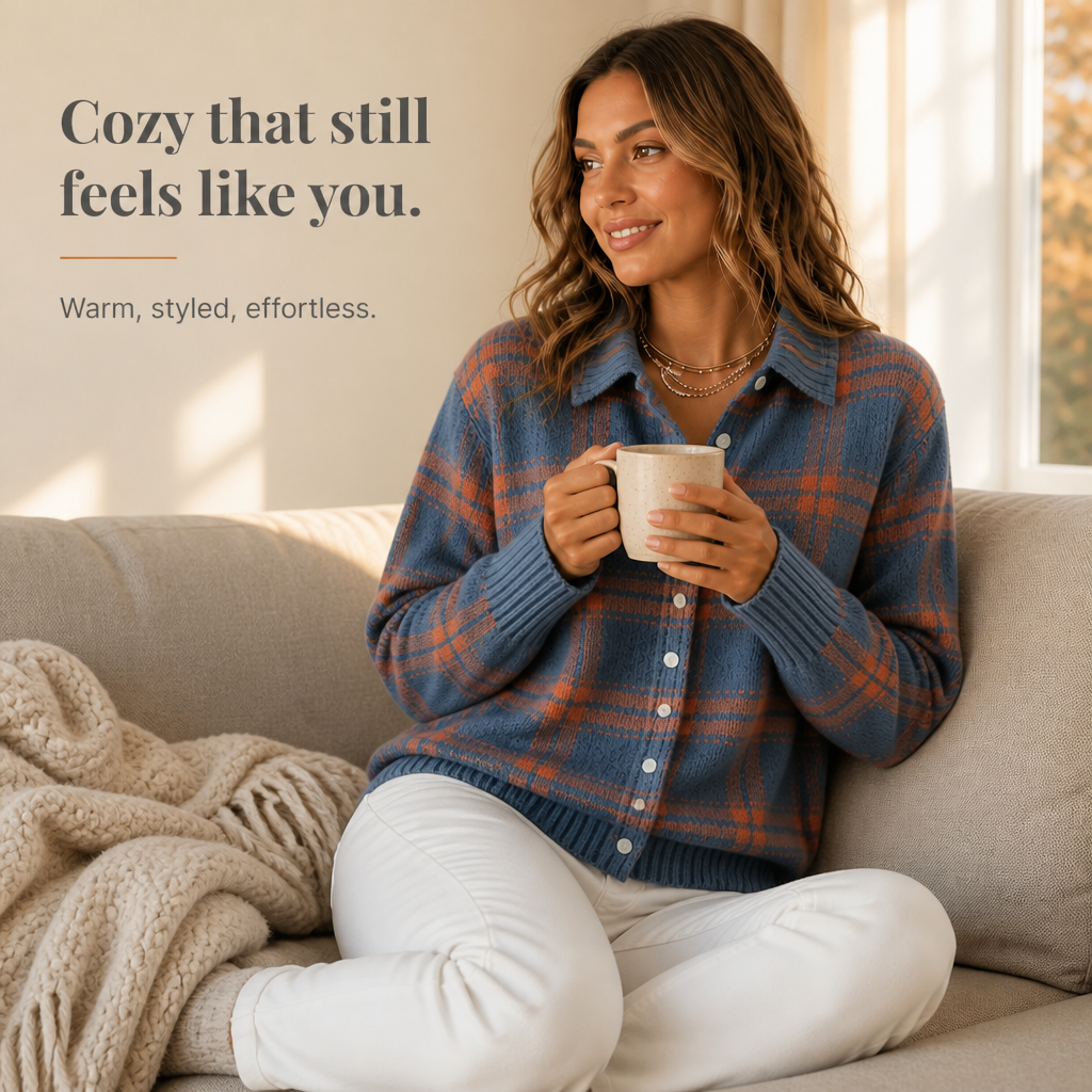 Sadie | Women's Cardigan with Buttons and Plaid