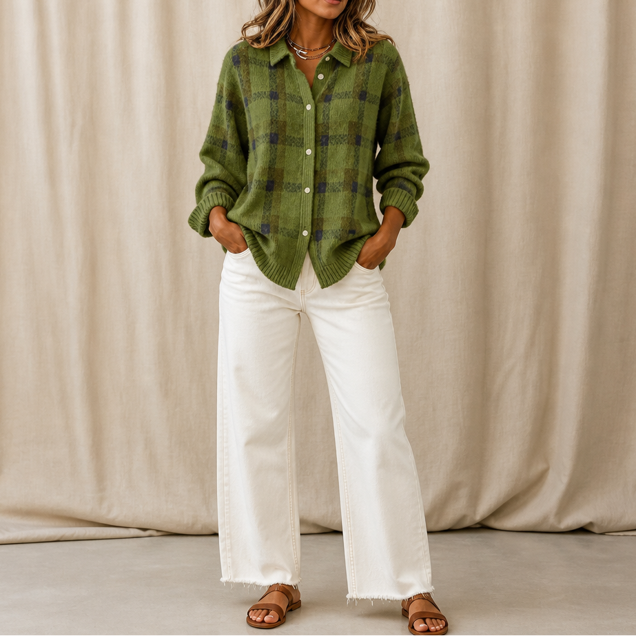 Sadie | Women's Cardigan with Buttons and Plaid