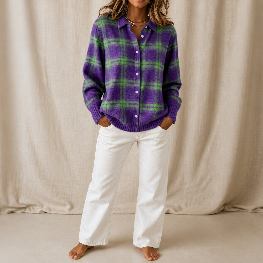 Sadie | Women's Cardigan with Buttons and Plaid