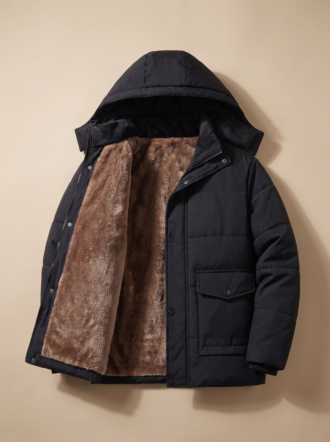 Samuel | Men's Fleece-Lined Hooded Quilted Puffer Jacket Snap Buttons