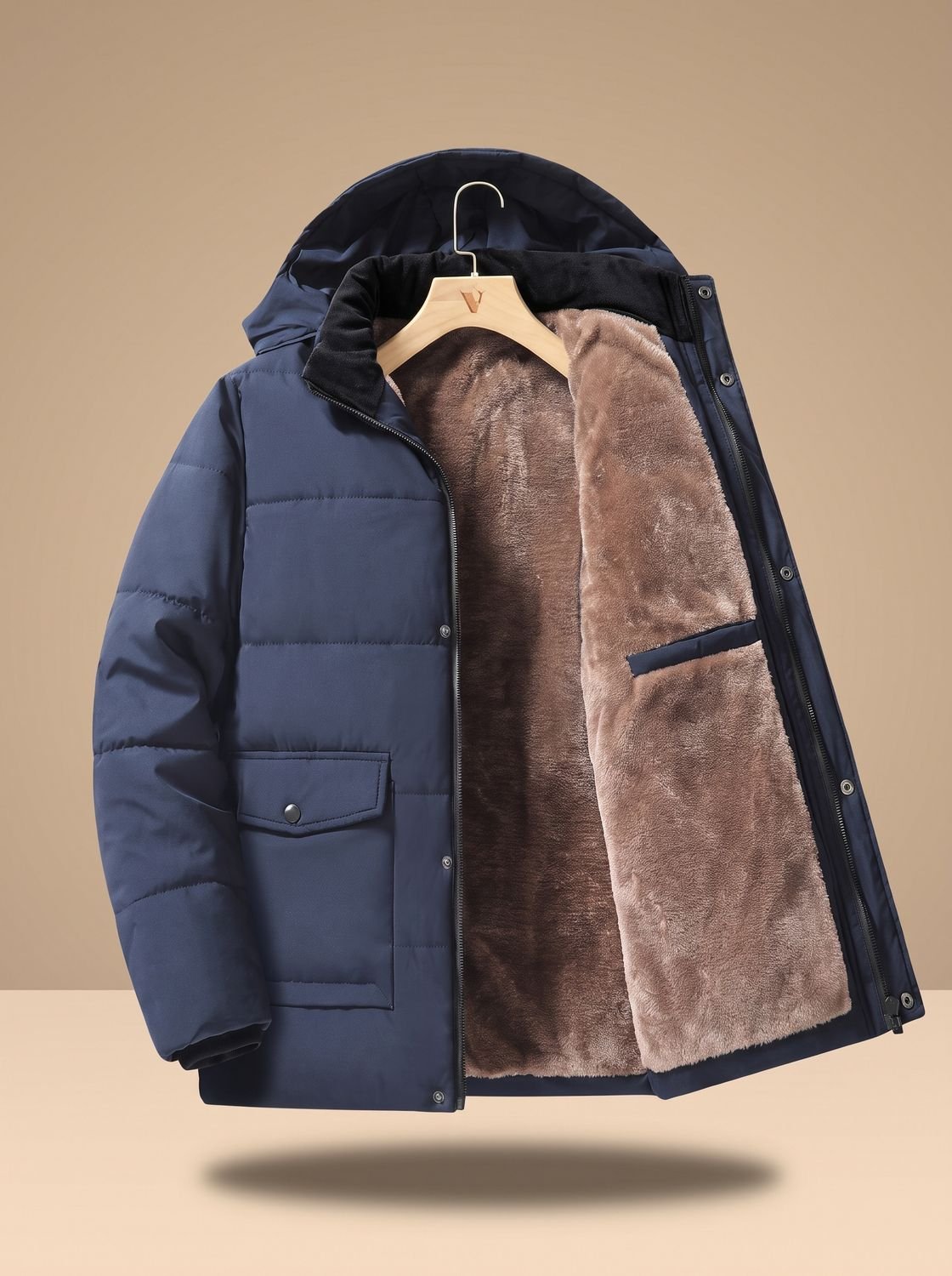 Samuel | Men's Fleece-Lined Hooded Quilted Puffer Jacket Snap Buttons