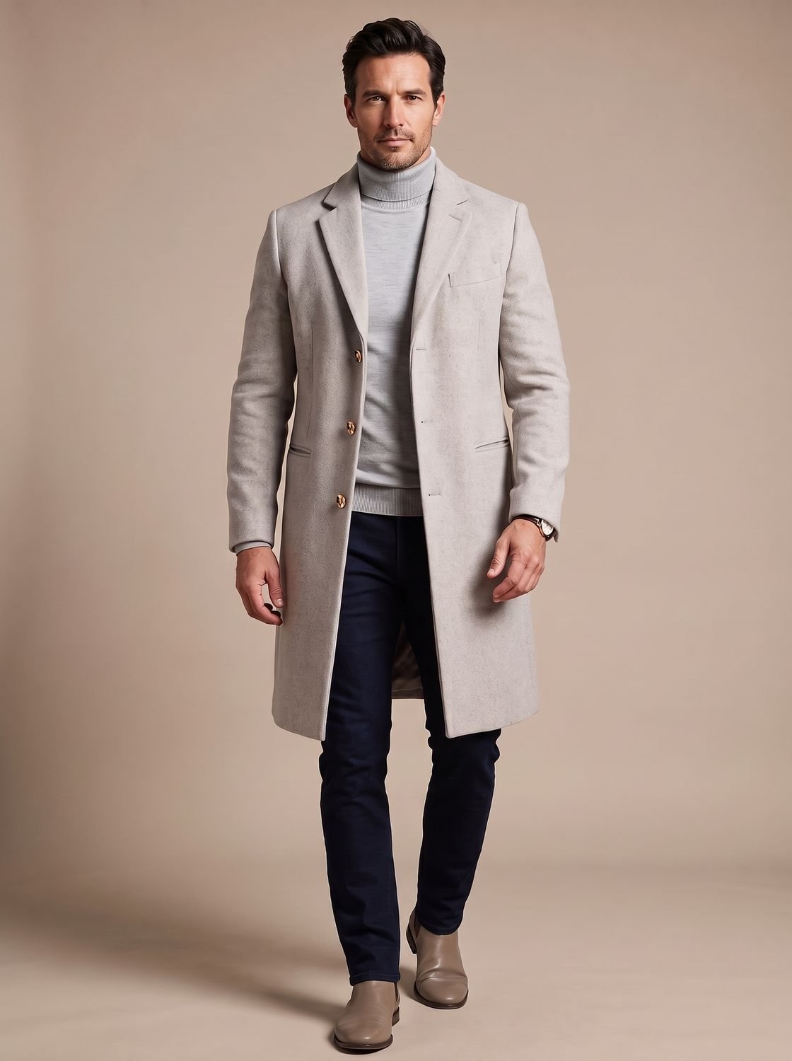 Samuel | Men's Slim-Fit Notch Lapel Long Wool-Blend Overcoat