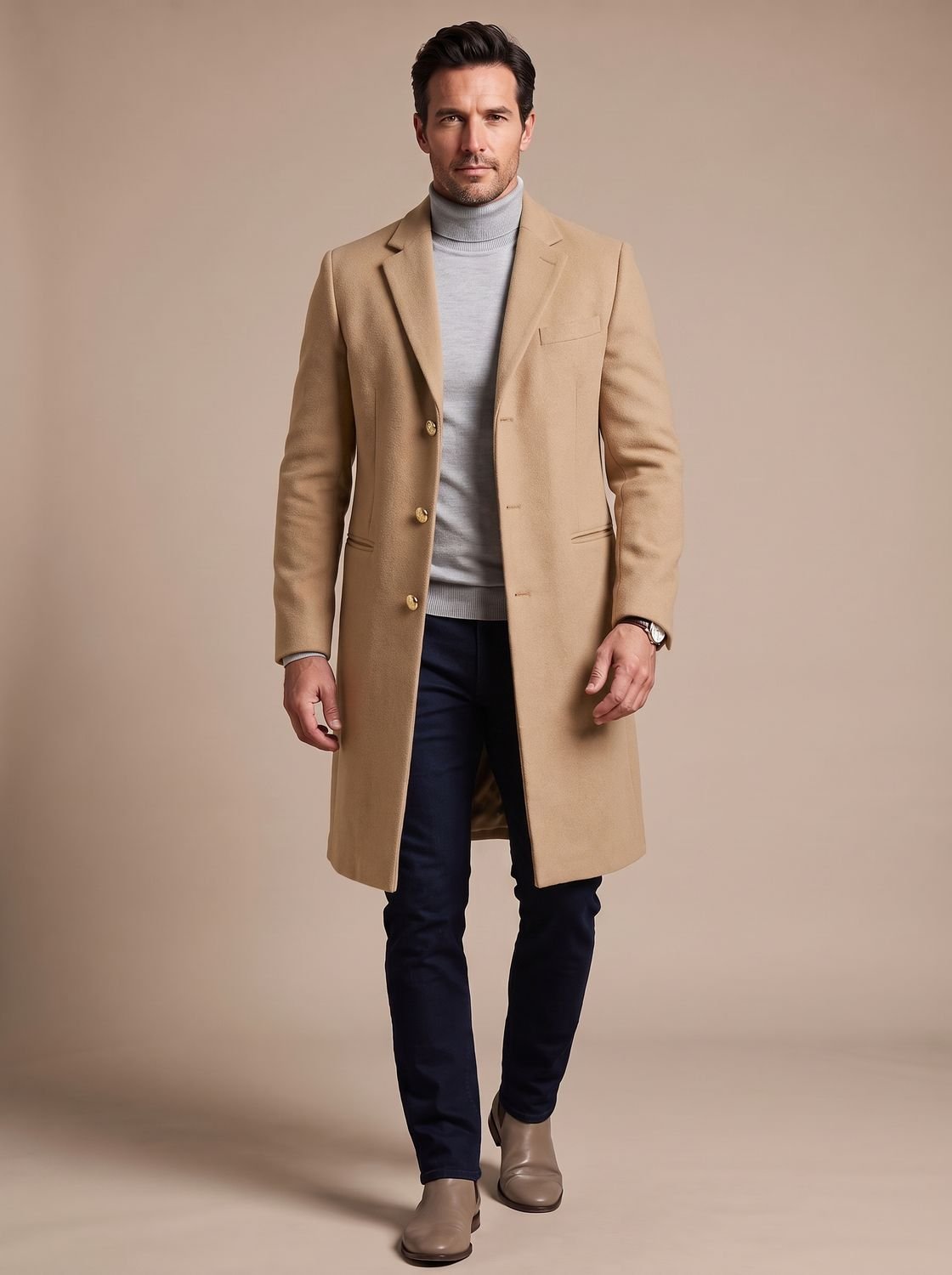 Samuel | Men's Slim-Fit Notch Lapel Long Wool-Blend Overcoat