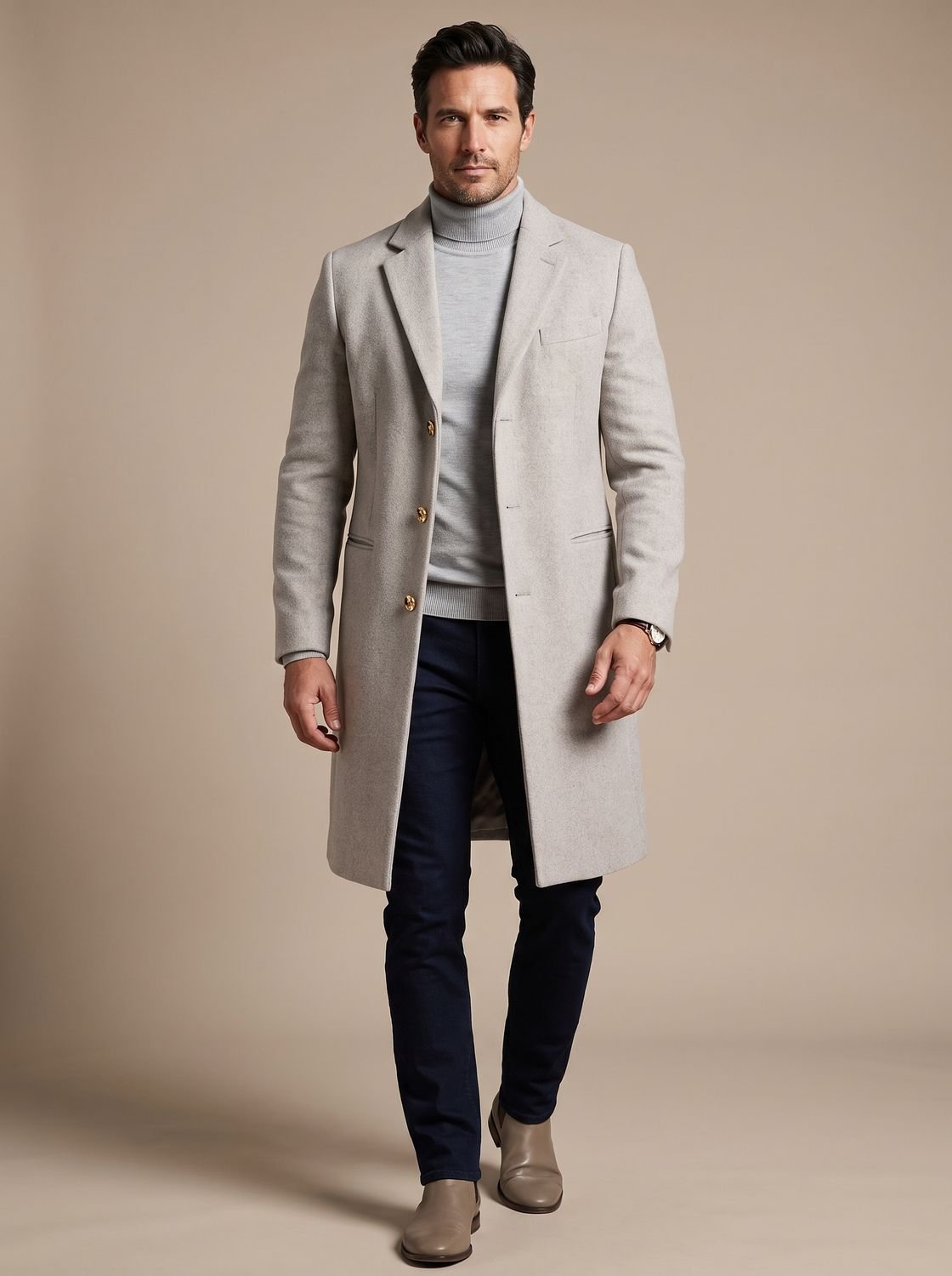 Samuel | Men's Slim-Fit Notch Lapel Long Wool-Blend Overcoat