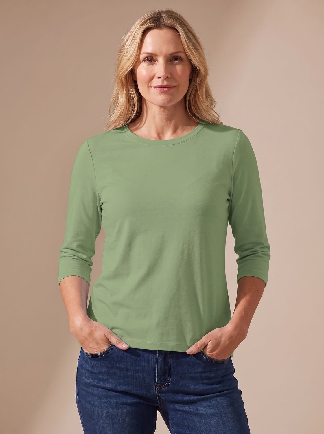 Scarlett | Women's Casual Solid Crew Neck 3/4 Sleeve Relaxed Top