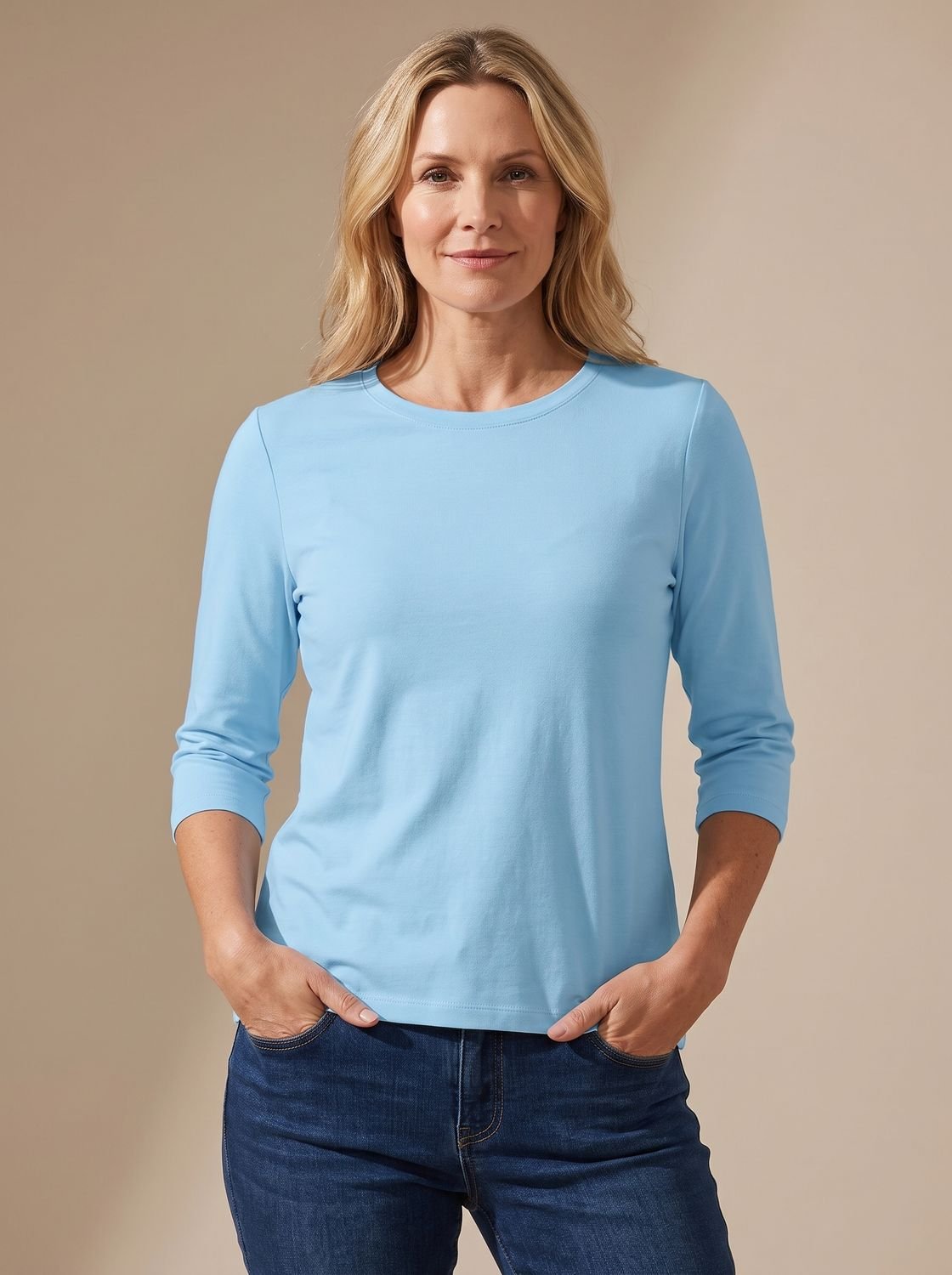 Scarlett | Women's Casual Solid Crew Neck 3/4 Sleeve Relaxed Top