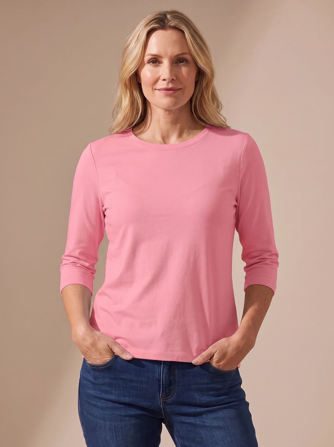 Scarlett | Women's Casual Solid Crew Neck 3/4 Sleeve Relaxed Top