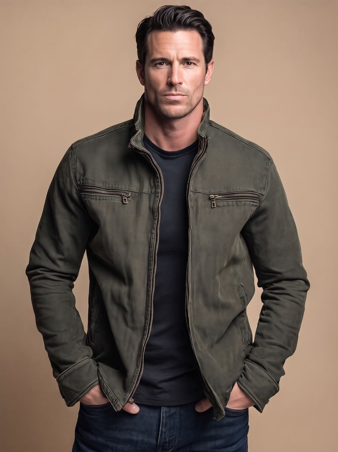 Sebastian | Men's Cotton Stand-Collar Multi-Pocket Zip-Up Jacket