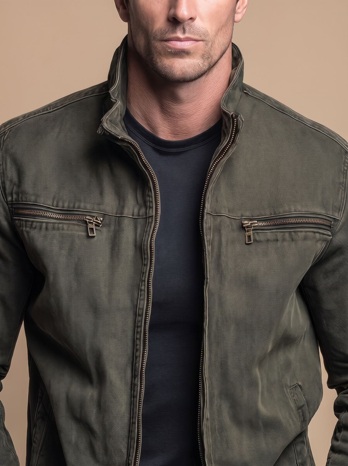 Sebastian | Men's Cotton Stand-Collar Multi-Pocket Zip-Up Jacket
