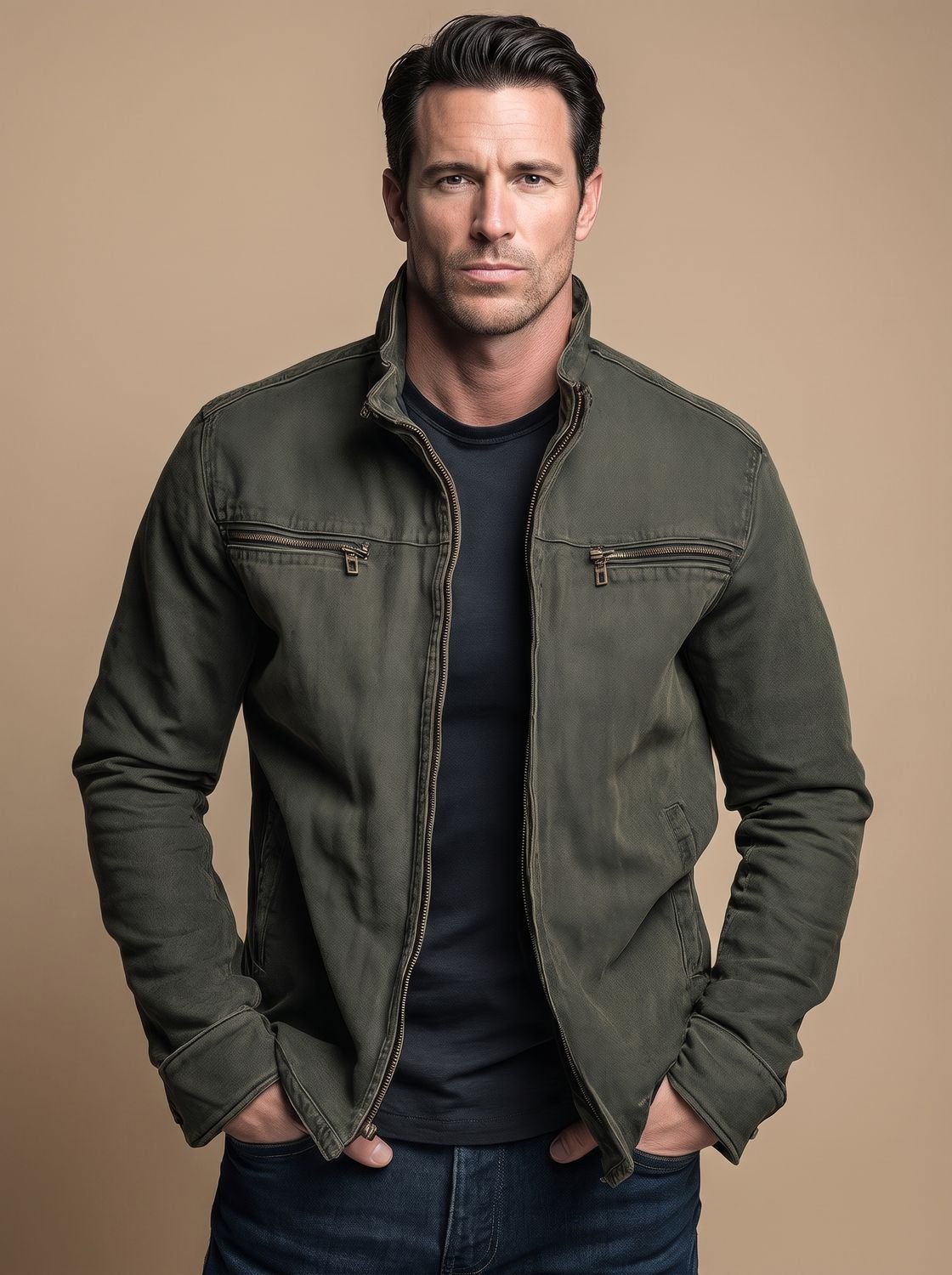 Sebastian | Men's Cotton Stand-Collar Multi-Pocket Zip-Up Jacket