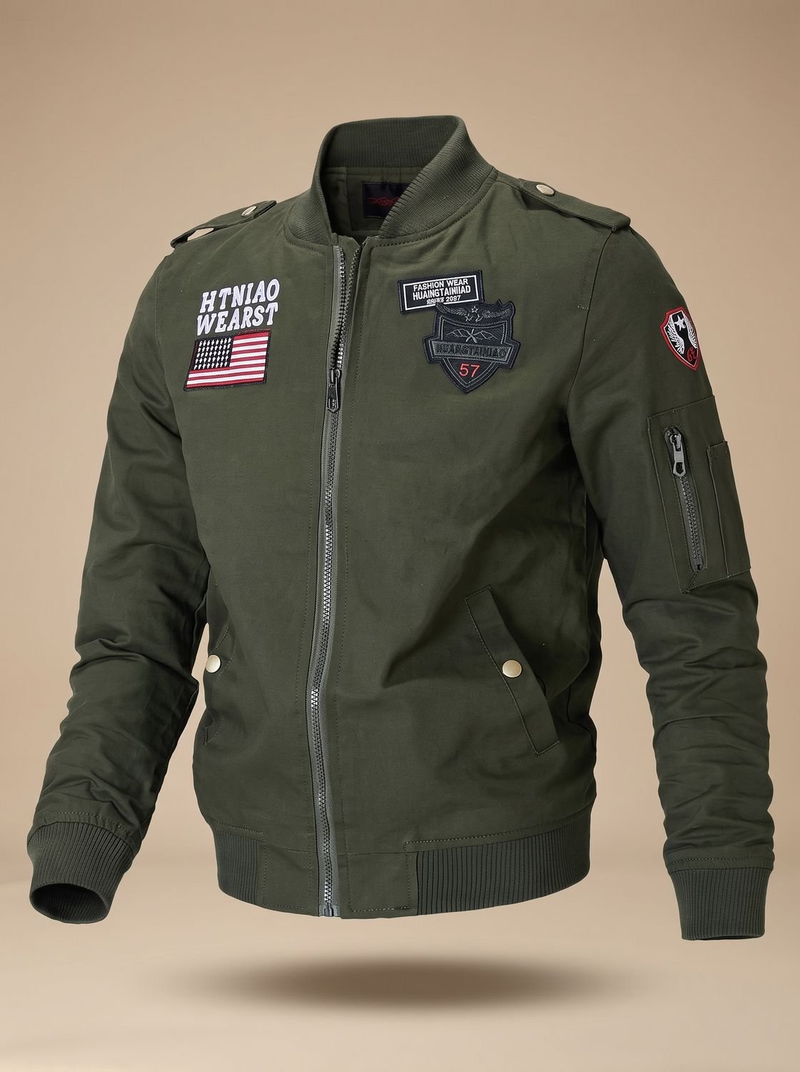 Sebastian | Men's Military Patch Zip-Up Bomber Jacket