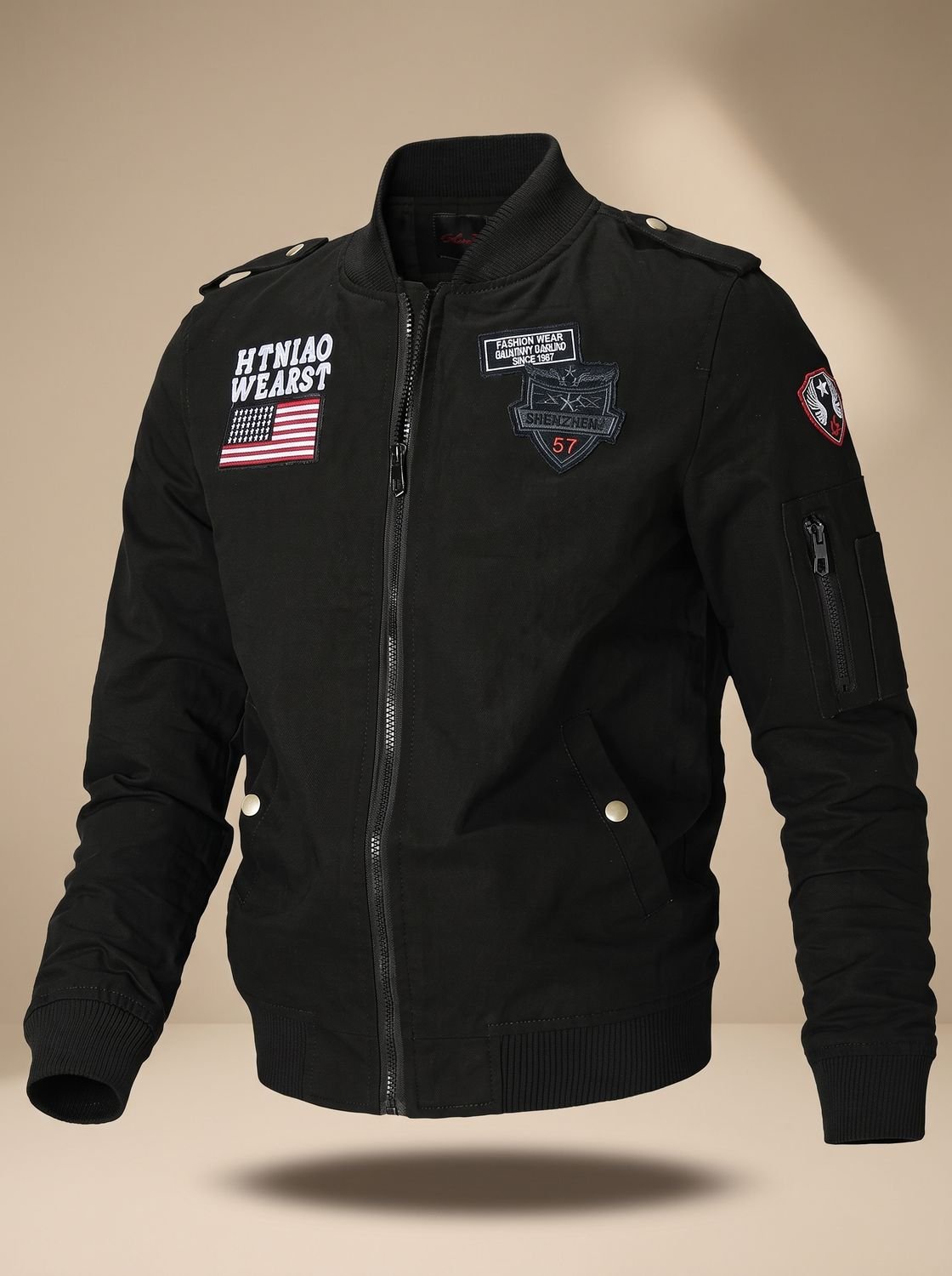 Sebastian | Men's Military Patch Zip-Up Bomber Jacket
