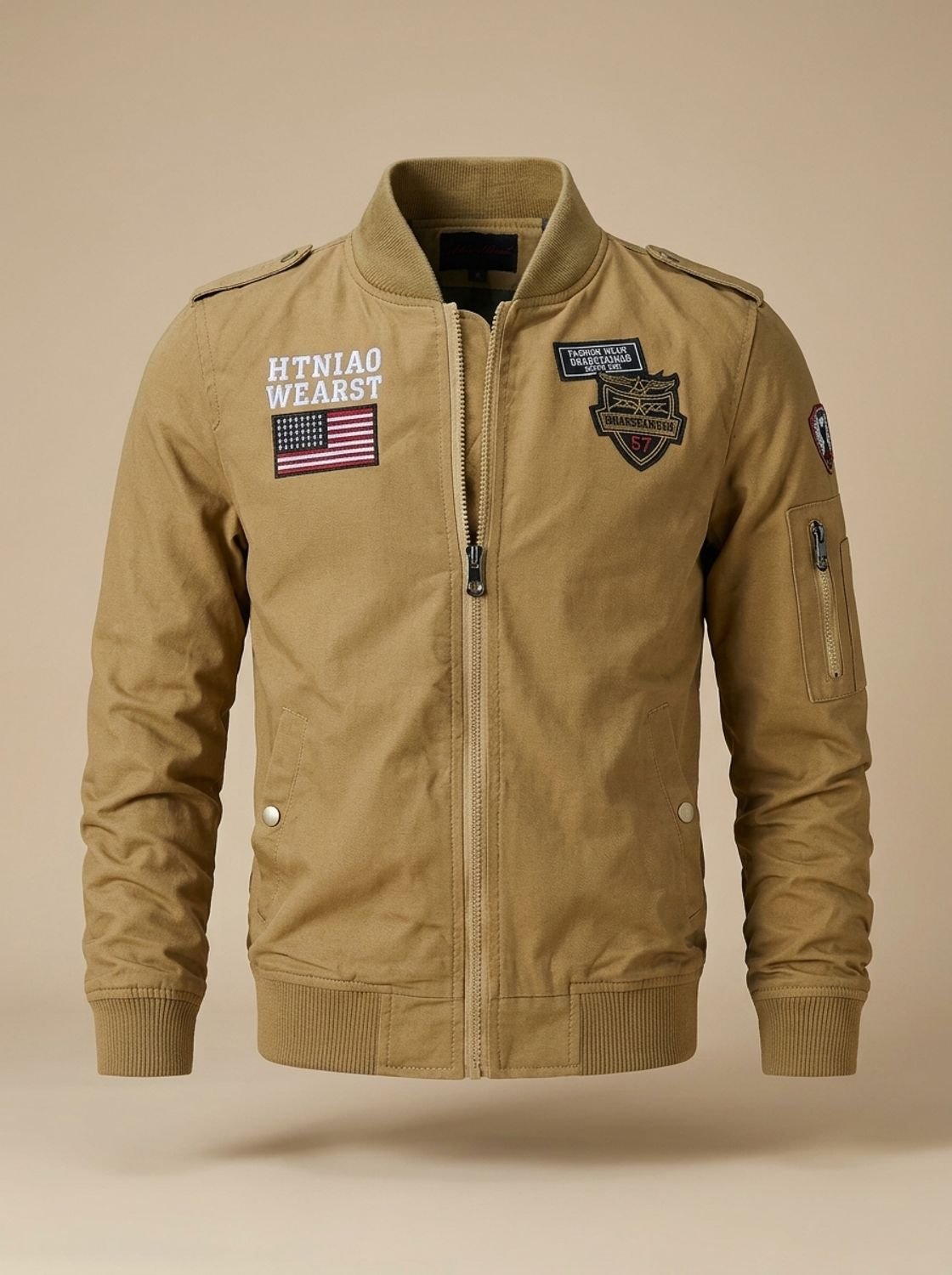 Sebastian | Men's Military Patch Zip-Up Bomber Jacket