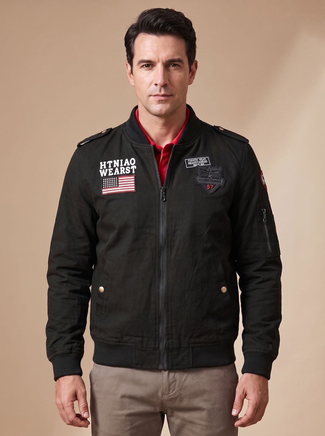 Sebastian | Men's Military Patch Zip-Up Bomber Jacket