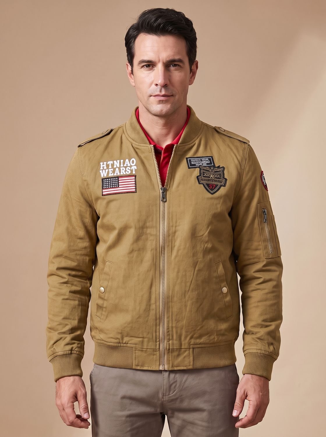 Sebastian | Men's Military Patch Zip-Up Bomber Jacket