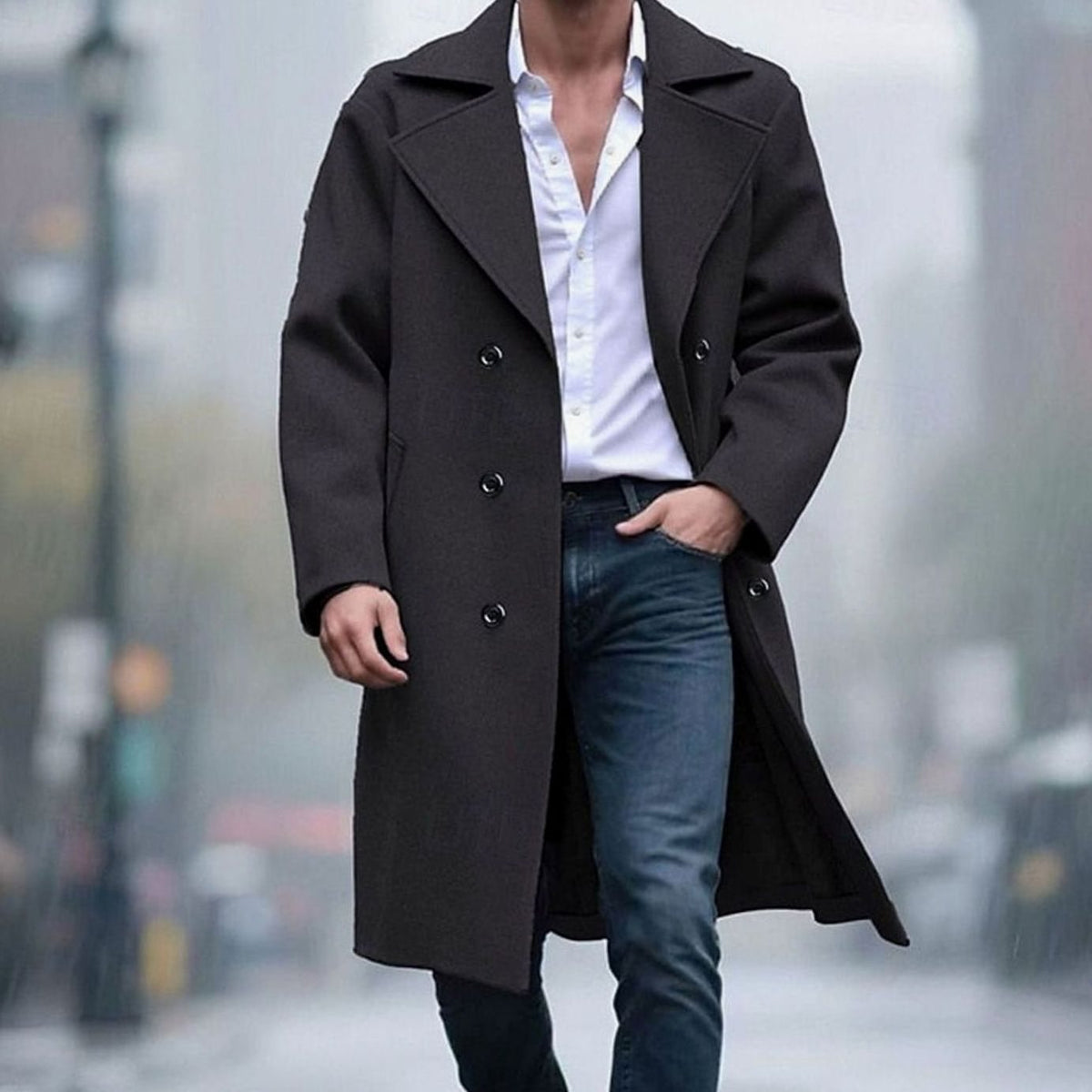 Sebastian | Men's Wool Double-Breasted Tailored Long Overcoat