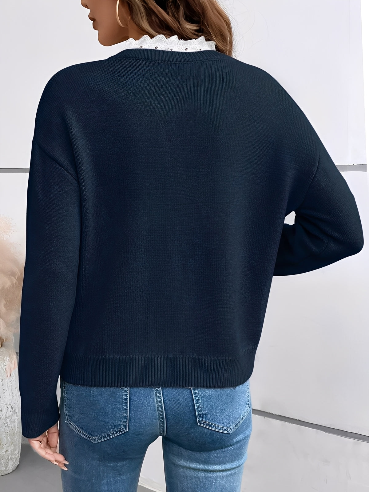 Seraphine | Women's Lace Collar V-Neck Sweater
