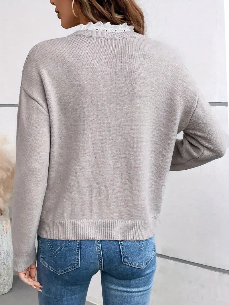 Seraphine | Women's Lace Collar V-Neck Sweater