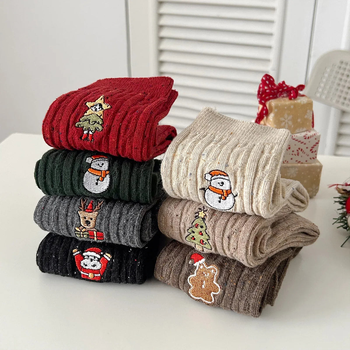 Snowman Cable Knit Socks for Women, Mid-Calf