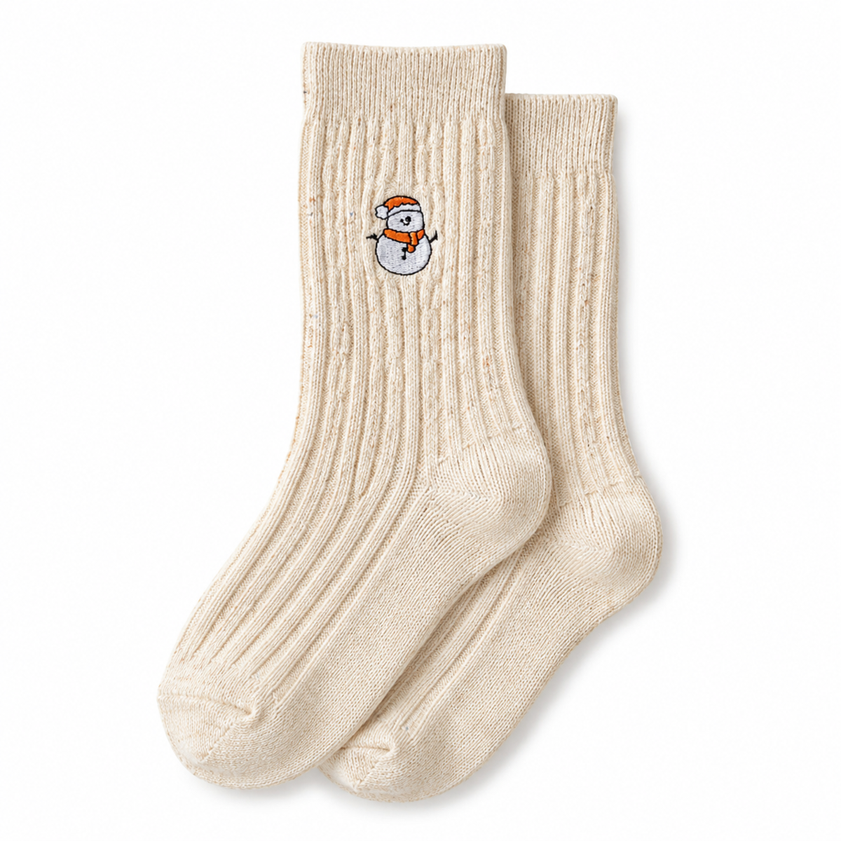Snowman Cable Knit Socks for Women, Mid-Calf