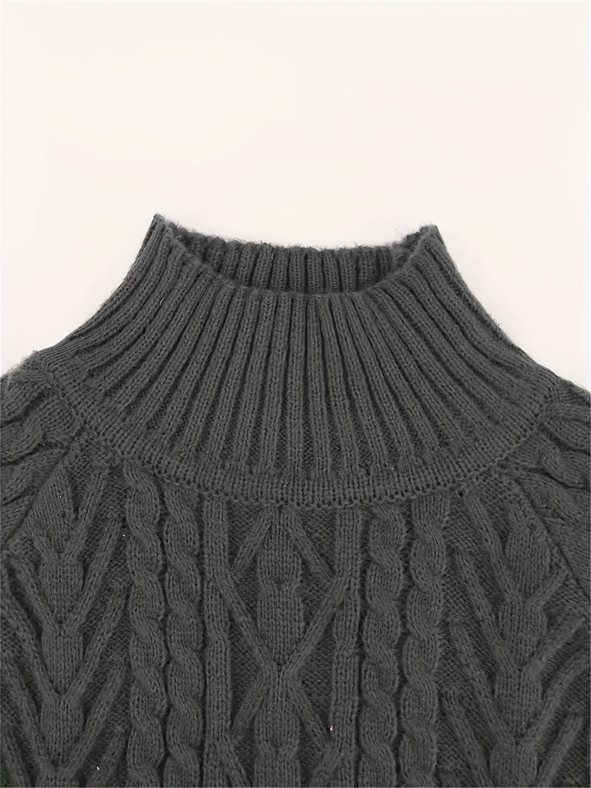 Solveig | Women's Ribbed Puff Sleeve Cable Knit Mock Neck Sweater