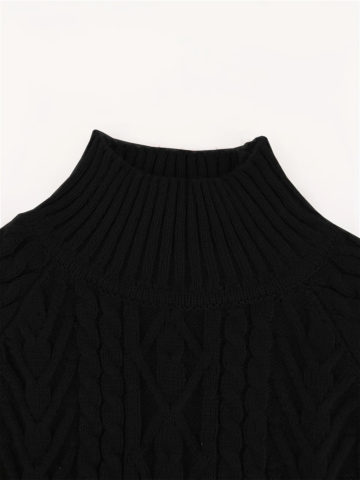Solveig | Women's Ribbed Puff Sleeve Cable Knit Mock Neck Sweater