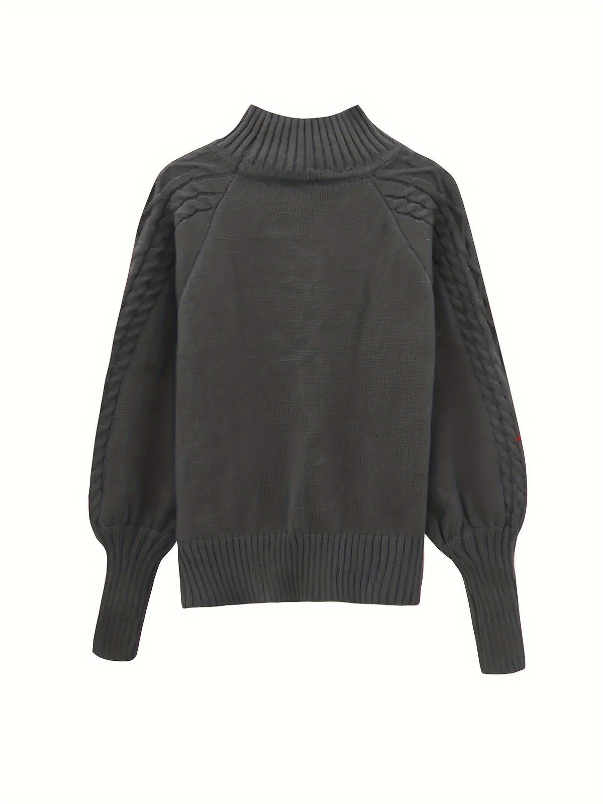 Solveig | Women's Ribbed Puff Sleeve Cable Knit Mock Neck Sweater