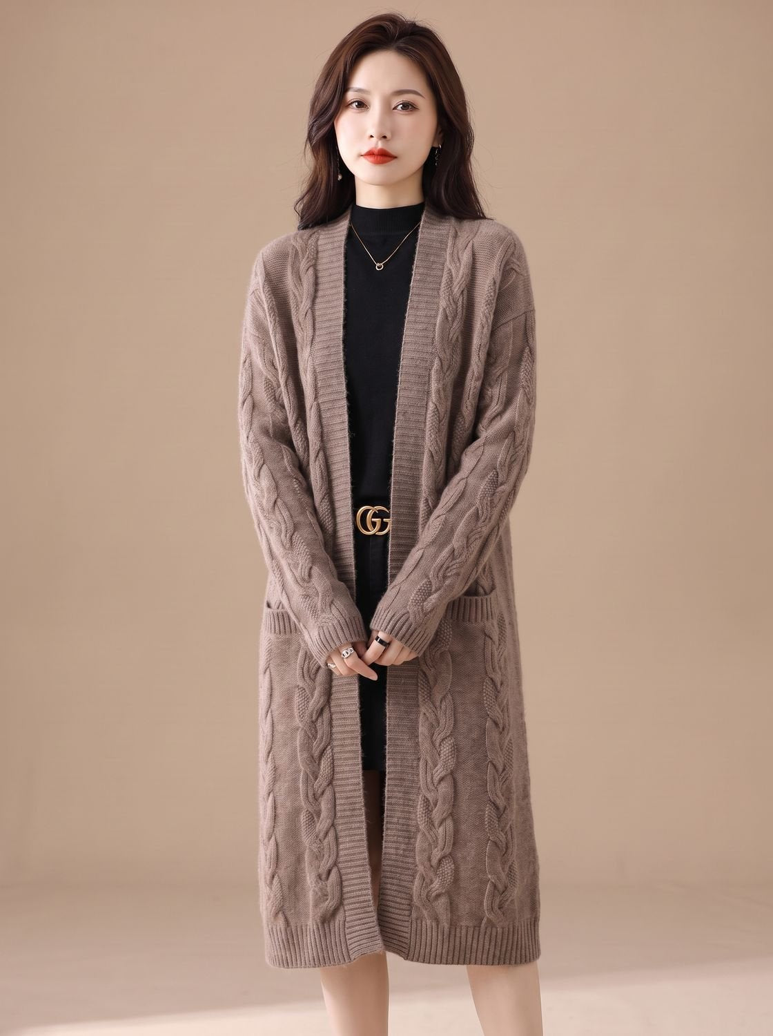 Sophia | Women's Oversized Open-Front Striped Long Knit Cardigan