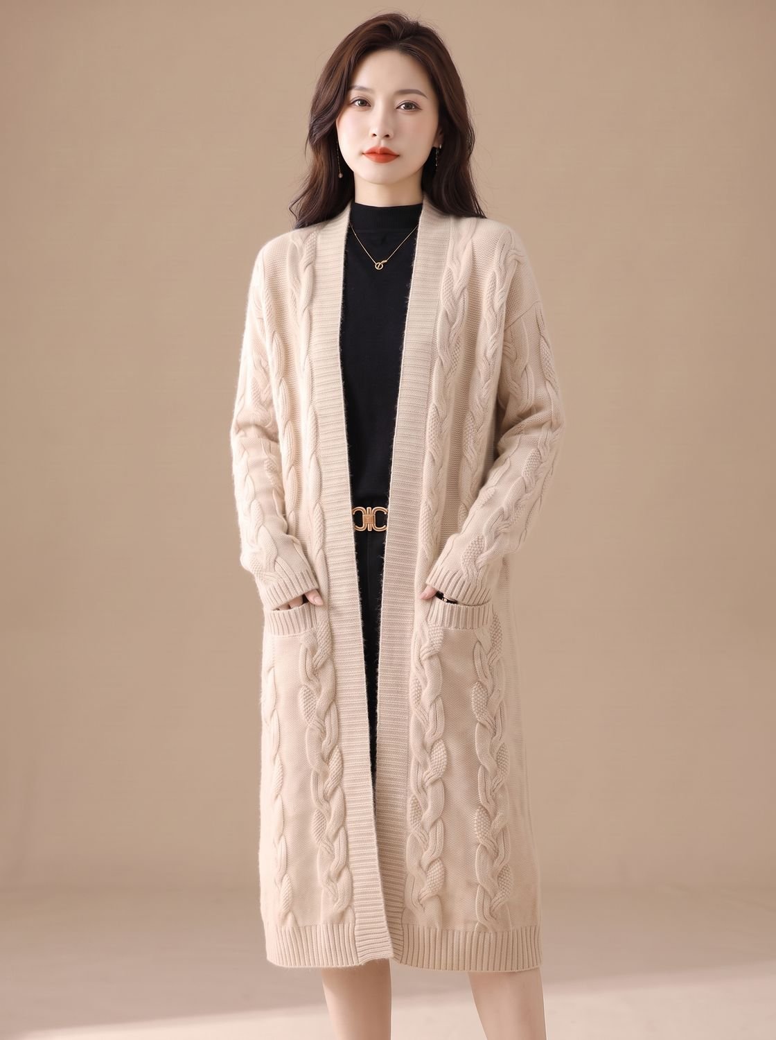 Sophia | Women's Oversized Open-Front Striped Long Knit Cardigan
