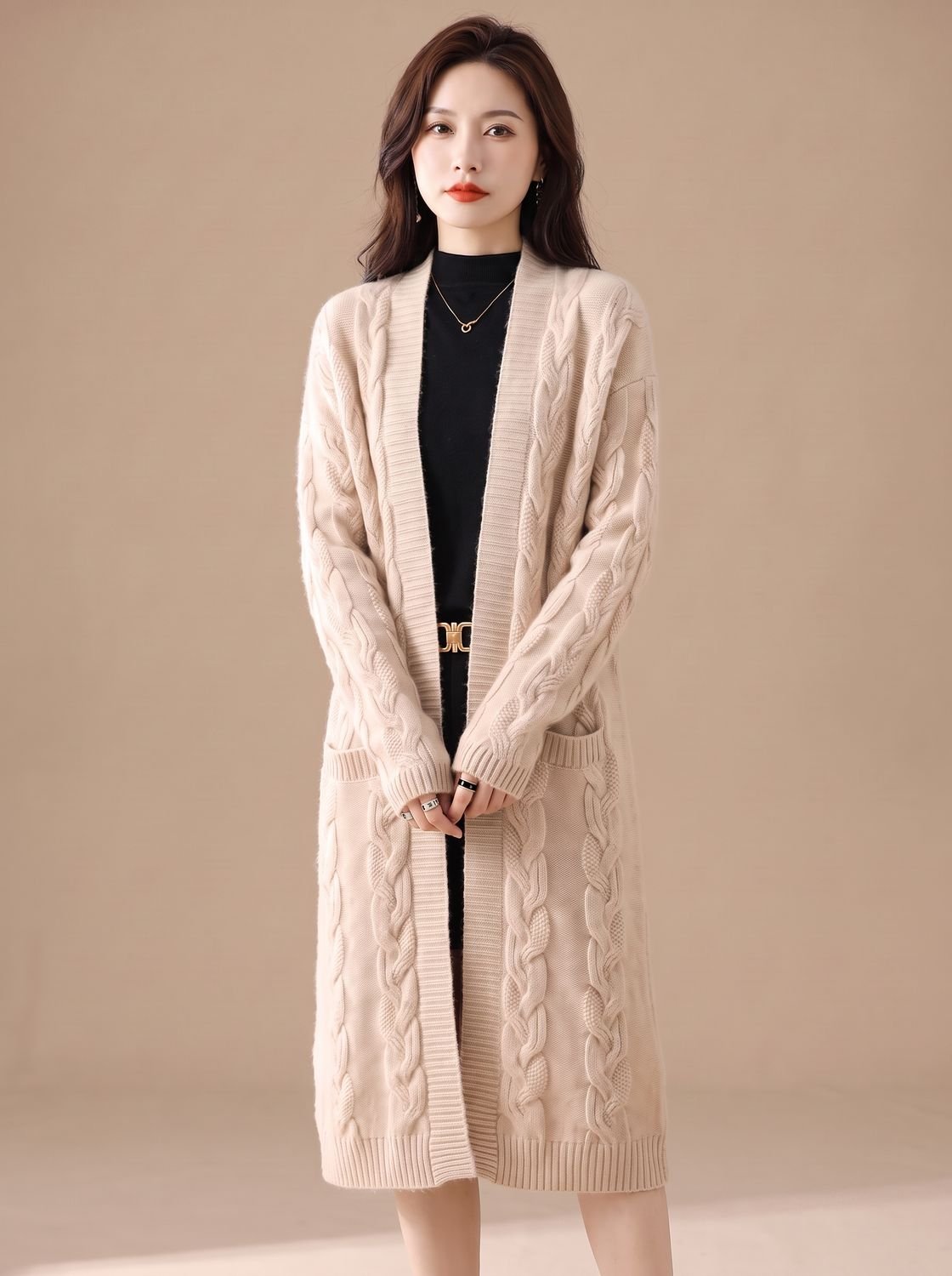 Sophia | Women's Oversized Open-Front Striped Long Knit Cardigan