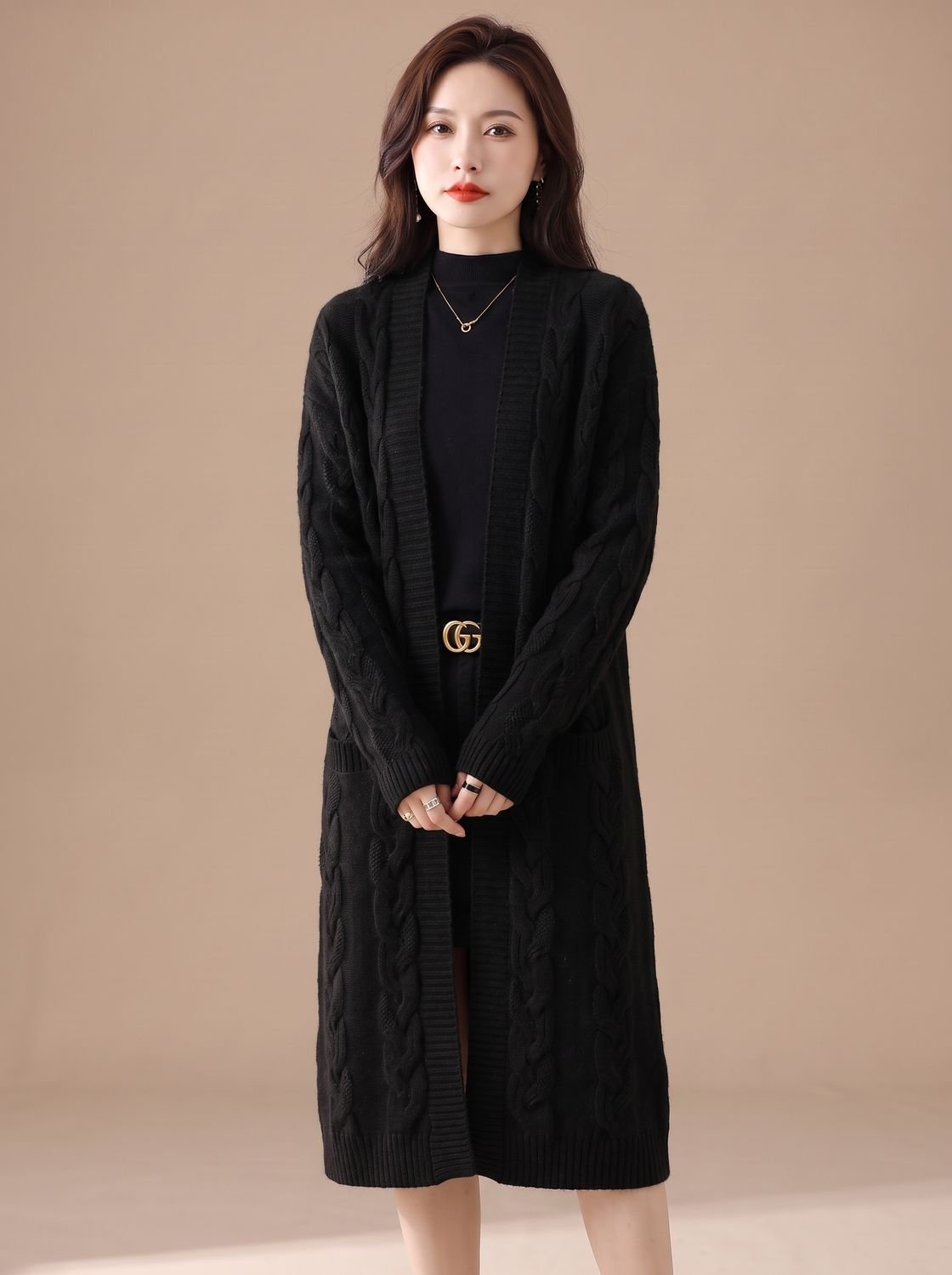 Sophia | Women's Oversized Open-Front Striped Long Knit Cardigan