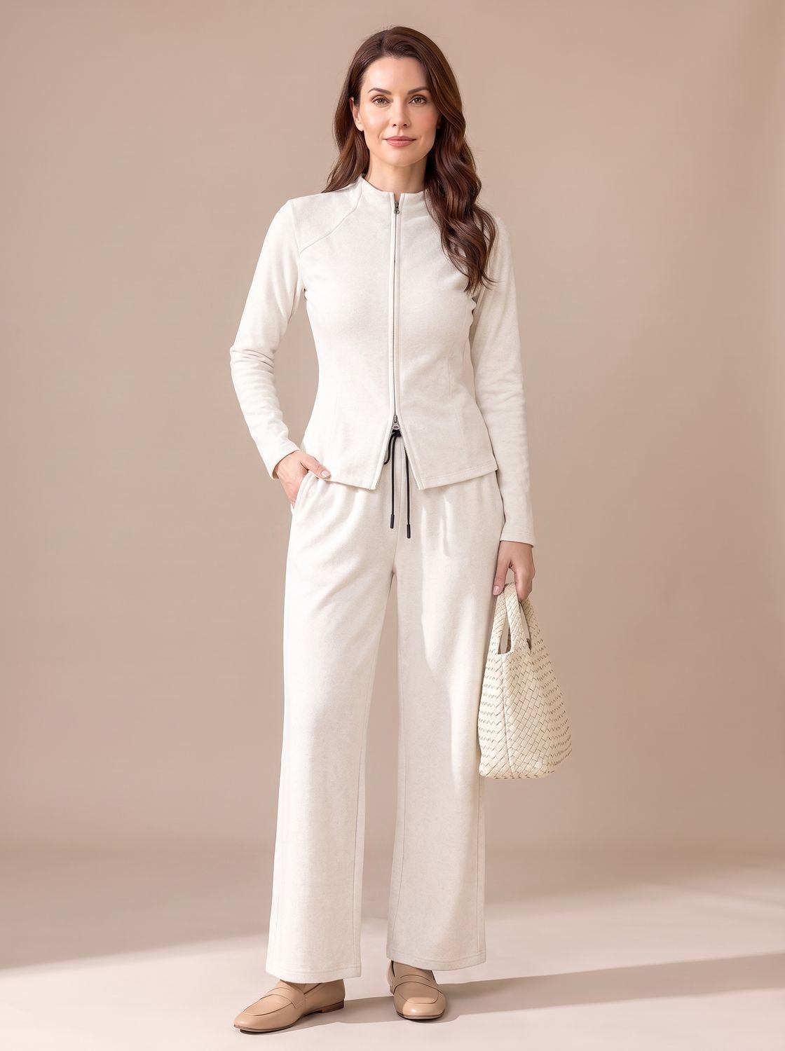 Sophia | Women's Two-Piece Zip-Front Wide-Leg Knit Matching Set