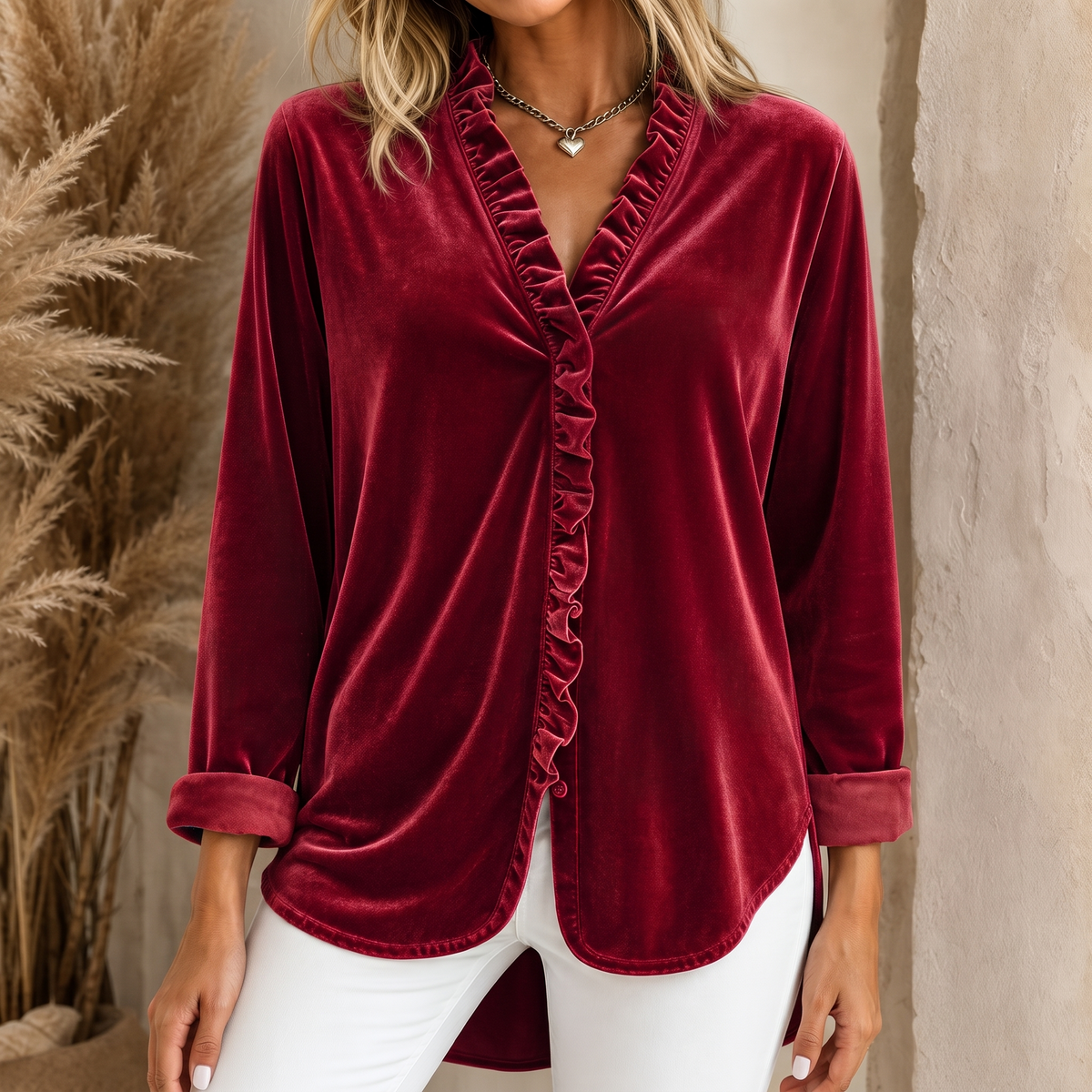 Sophie | Women's Blouse with Ruffle Trim and V-Neck