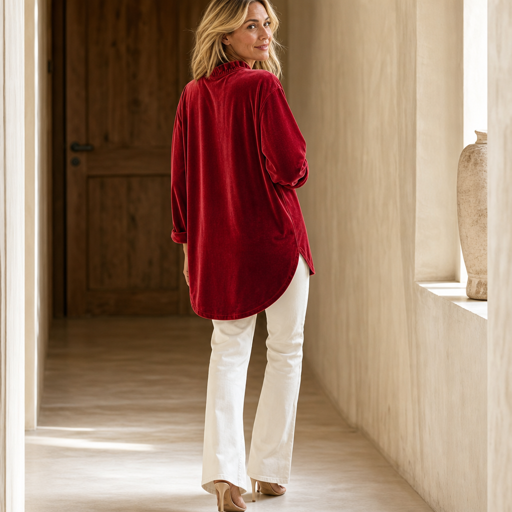 Sophie | Women's Blouse with Ruffle Trim and V-Neck