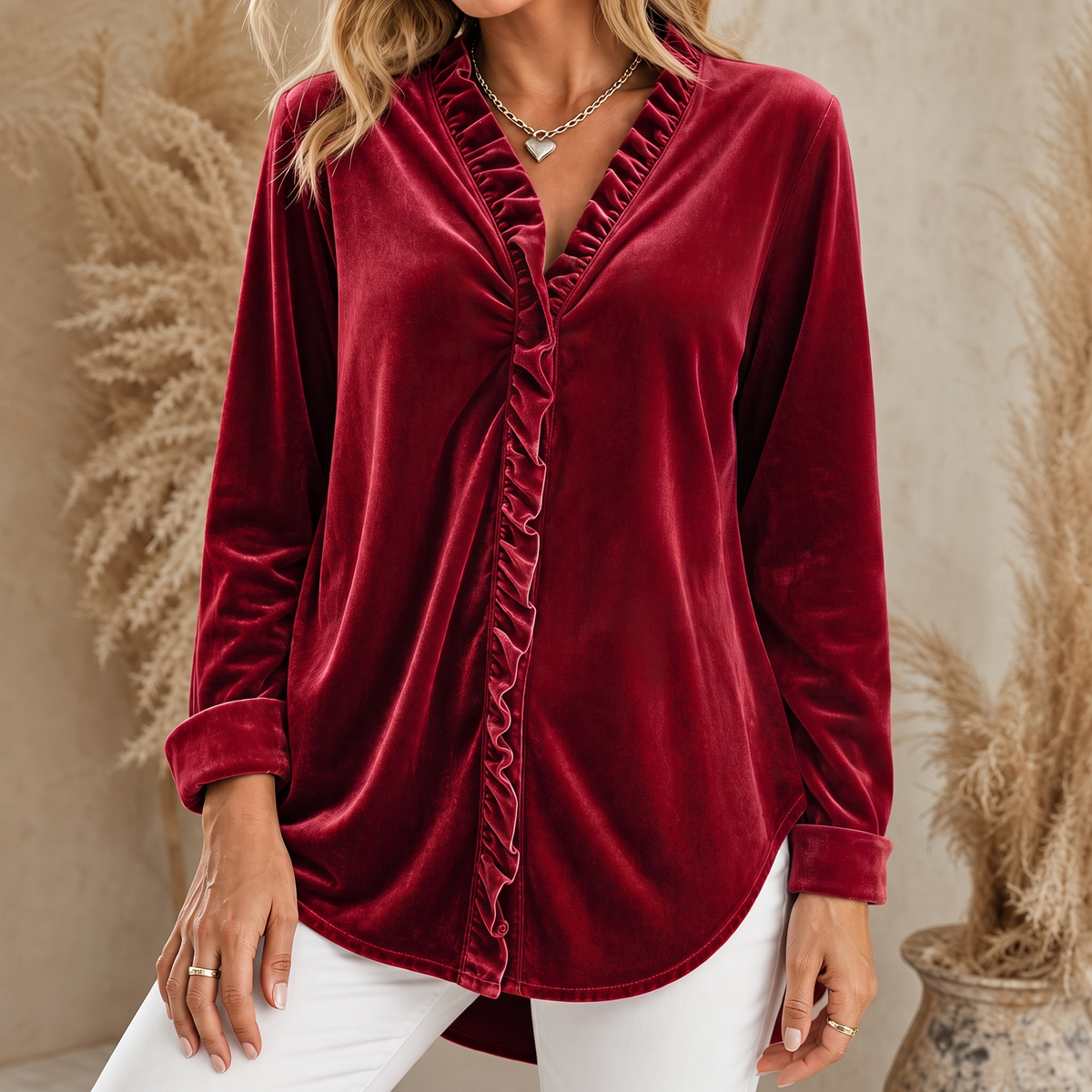 Sophie | Women's Blouse with Ruffle Trim and V-Neck