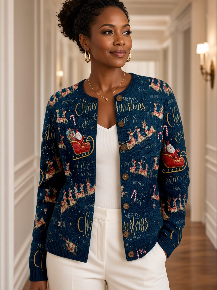 Suki | Women Print Button Christmas Cardigan