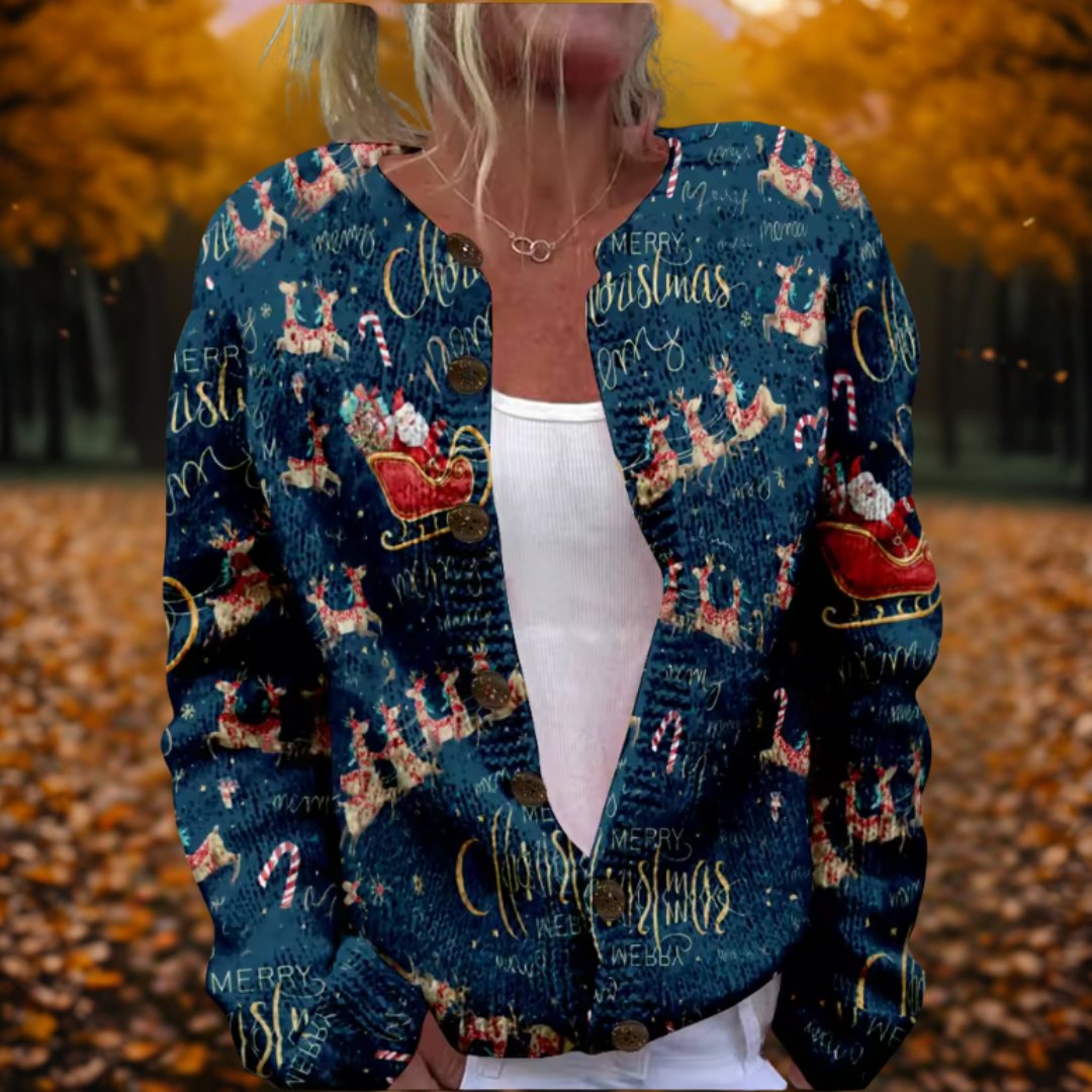 Suki | Women Print Button Christmas Cardigan