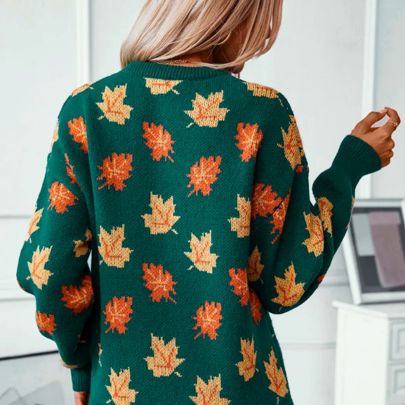 Sylvie | Women's Leaf Print Crew Neck Sweater