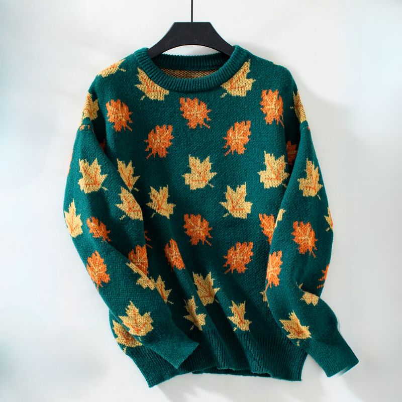Sylvie | Women's Leaf Print Crew Neck Sweater