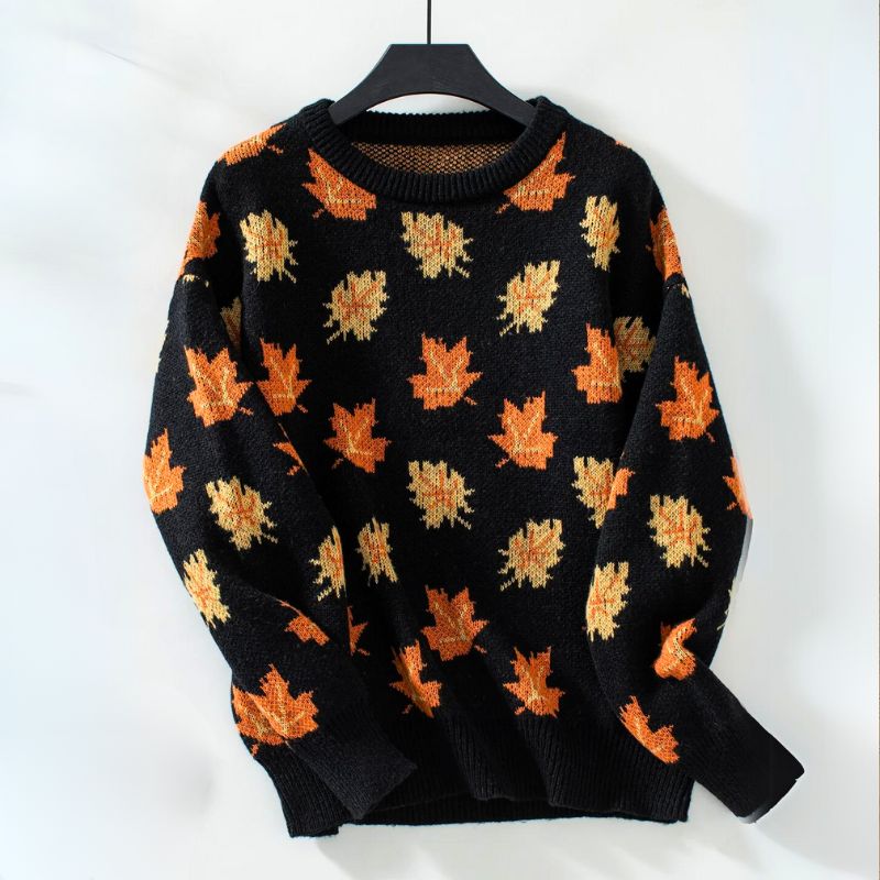 Sylvie | Women's Leaf Print Crew Neck Sweater