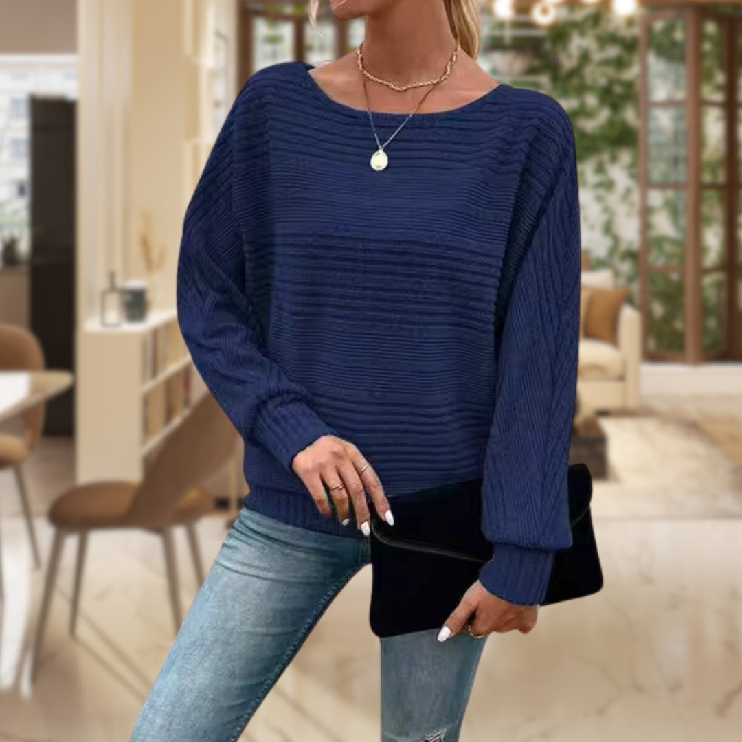 Sylvie | Women's Ribbed Batwing Sleeve Boat Neck Sweater